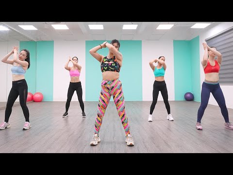 People doing a 27-minute Zumba-style dance workout at home for fast weight loss