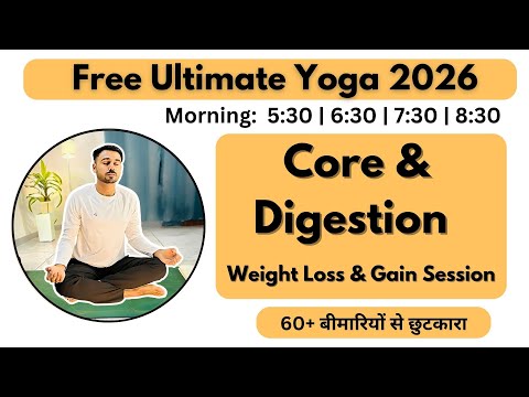 Yoga instructor leading a live morning yoga session focused on core strength and digestion for weight loss